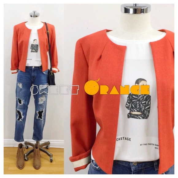 •J.Crew• orange wool cropped blazer 3/4 sleeve - Picture 1 of 4